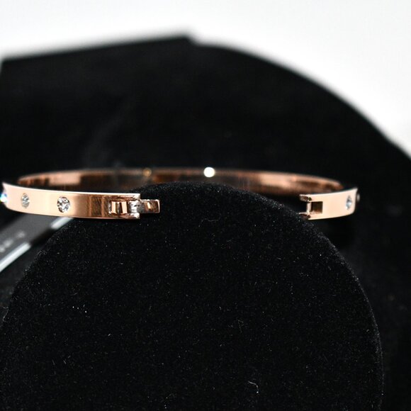 kate spade Set in Stone Hinged Gold-Plated Bangle Bracelet in Clear/Rose #WBRUB7 - Picture 5 of 6